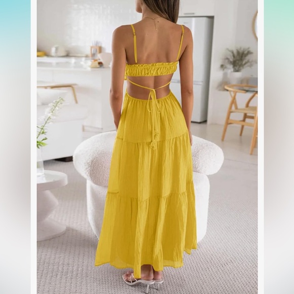 Yellow Women's Spaghetti Strap Maxi Dress - Picture 2 of 4